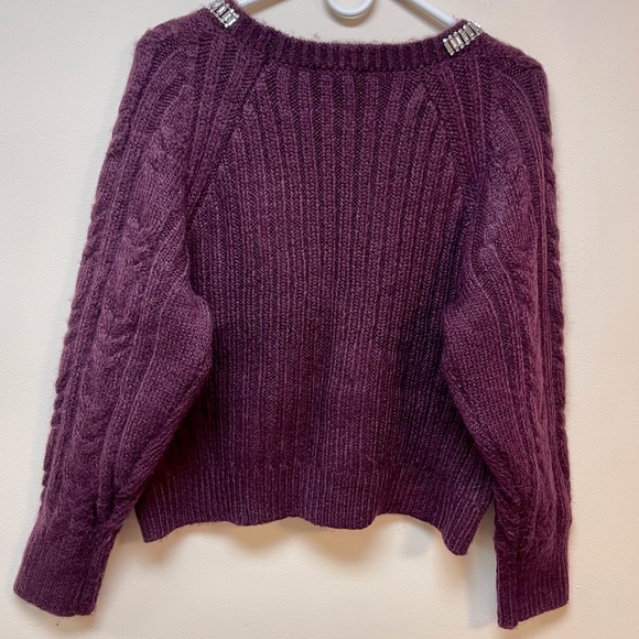 Express Cable Knit Embellished Neckline Sweater - Picture 10 of 14